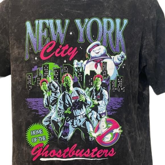Ghostbusters New York City Graphic T Shirt Black Acid Wash Mens Large - Picture 2 of 6